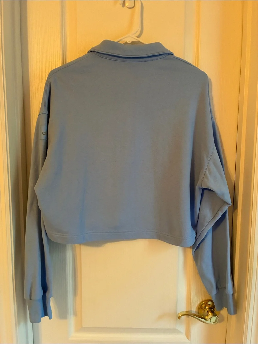 ALO Yoga Polo Henley Oversized Blue Cropped Pullover Sweatshirt XS